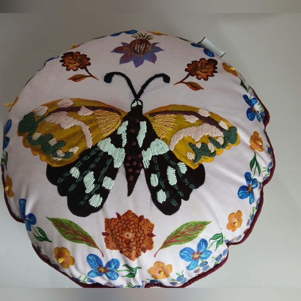 Anthropologie Embroidered Butterfly Velvet Pillow By Natalie Lete